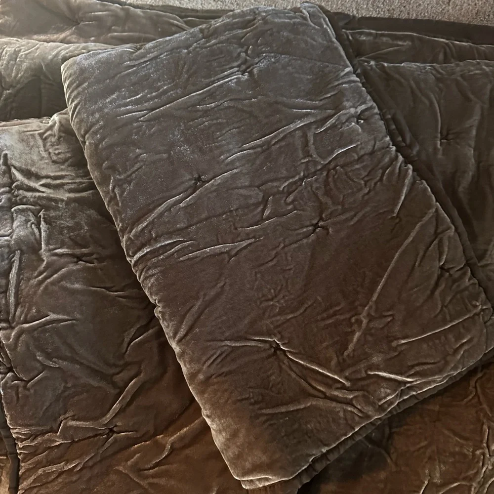 Opalhouse brown velvet king comforter with 2 standard shams - Picture 2 of 4